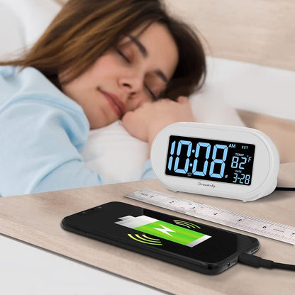DreamSky Alarm Clocks for Bedrooms, Auto Set Digital Clock with Date & Temp