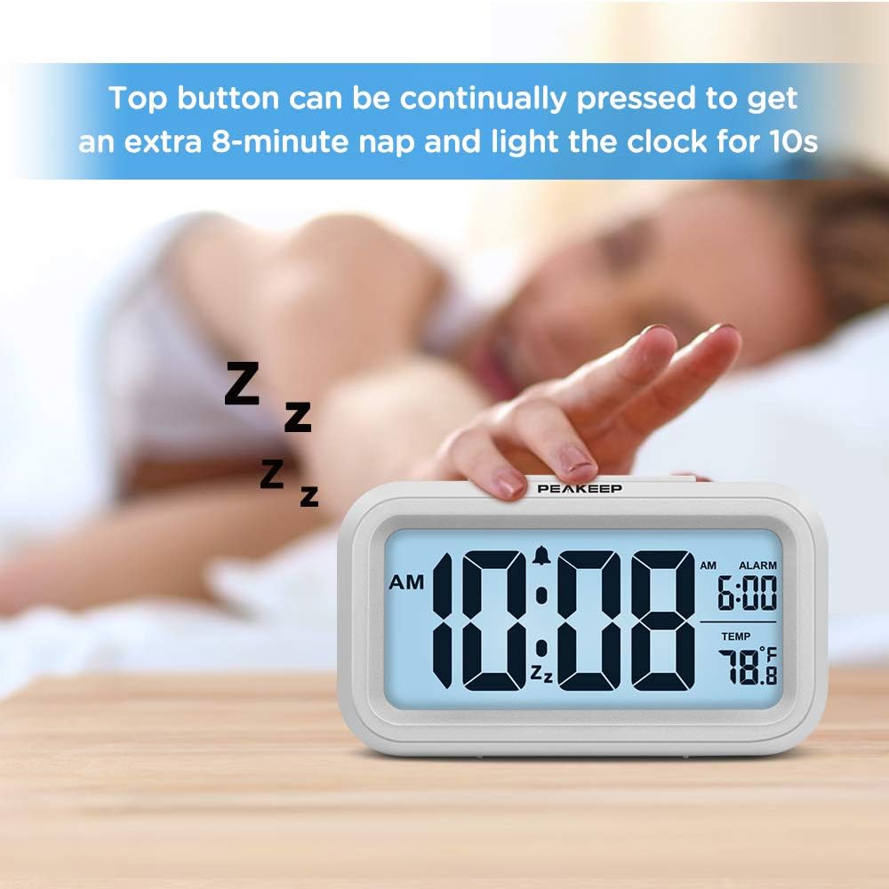 Peakeep Night Light Digital Alarm Clock Battery Operated Indoor Temperature
