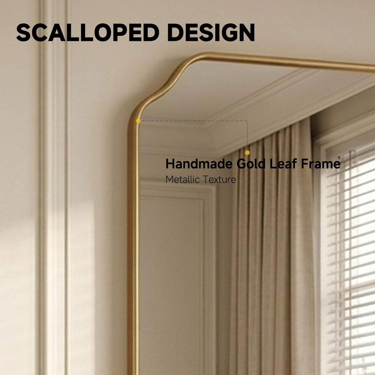 30"x22" Gold Wall Bathroom Mirror, Scalloped Edge Vanity Mirror