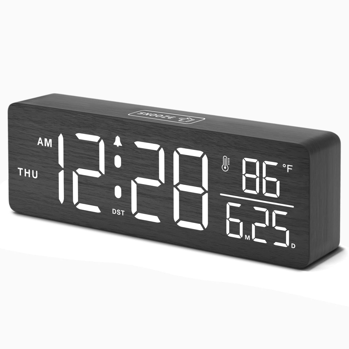 DreamSky Wooden Digital Alarm Clock with Date & Day of Week for Bedroom