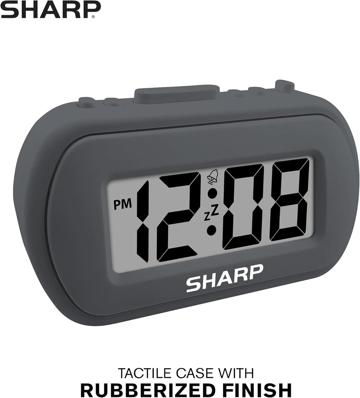Sharp Battery Alarm Clock, Soft-Touch Case and Backlight, Charcoal Black