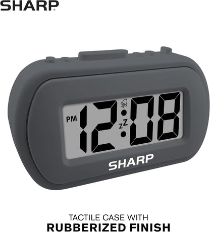 Sharp Battery Alarm Clock, Soft-Touch Case and Backlight, Charcoal Black
