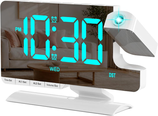 Projection Alarm Clock for Bedroom Ceiling White Mirror Digital Clock Teens