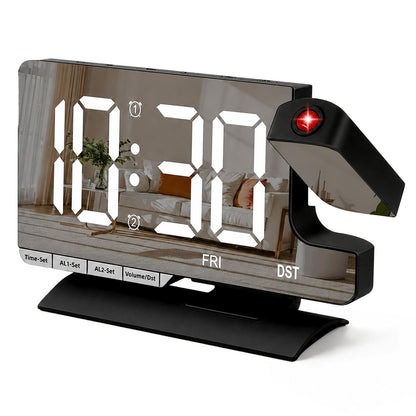 Projection Alarm Clock for Bedroom Ceiling White Mirror Digital Clock Teens