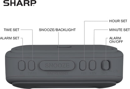 Sharp Battery Alarm Clock, Soft-Touch Case and Backlight, Charcoal Black