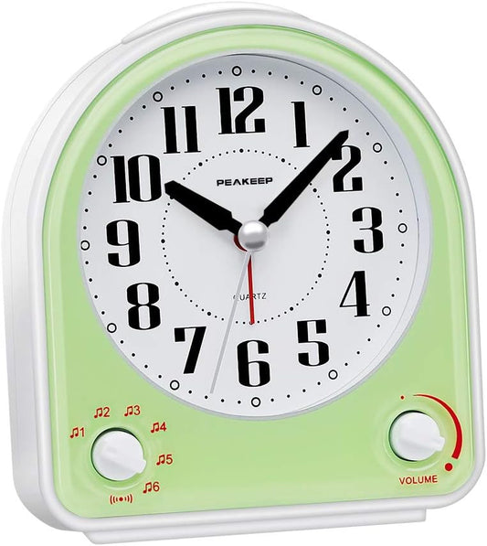 Peakeep Analog Alarm Clock Non-Ticking Silent, 7 Wake-up Sounds