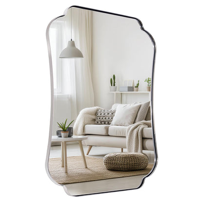 ANDY STAR 24"x36" Gold Mirror, Brushed Brass Scalloped Wall Mirror, Bathroom Wall Mirror with Stainless Steel Metal Framed Ideal for Bedroom, Hallway