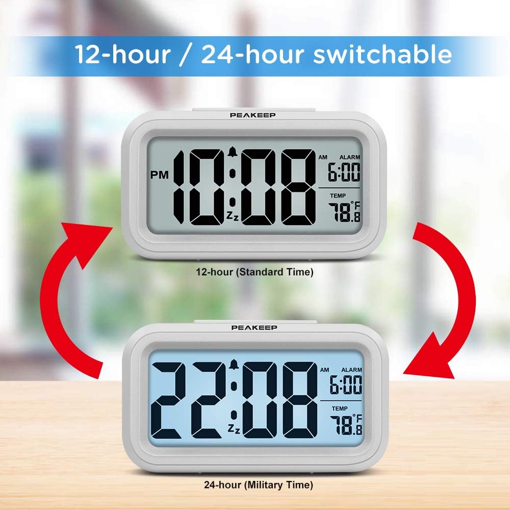 Peakeep Night Light Digital Alarm Clock Battery Operated Indoor Temperature