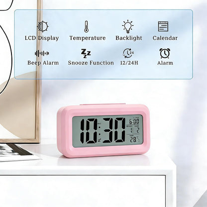 Lesipee Digital Alarm Clock for Bedroom, Desk Clock Battery Operated, Digital Clock with Extra Loud Alarm, Temperature, Auto-Dim and 12/24H Display Snooze Function for Heavy Sleepers Gifts for Kids