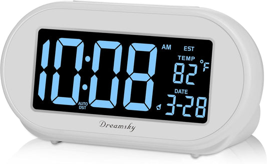 DreamSky Alarm Clocks for Bedrooms, Auto Set Digital Clock with Date & Temp