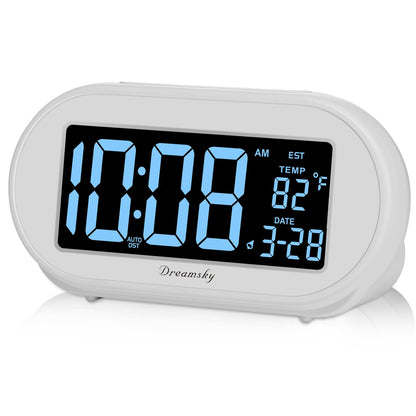 DreamSky Alarm Clocks for Bedrooms, Auto Set Digital Clock with Date & Temp