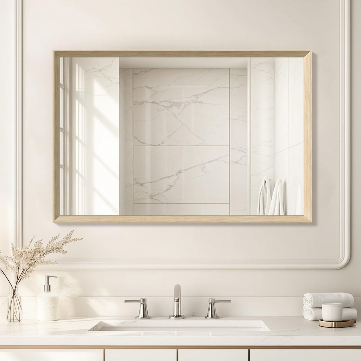 Oak Wood Effect Framed Wall Mirror, 22x30 Rectangle Mirror