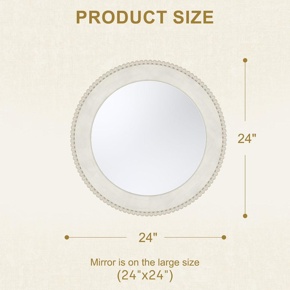 Farmhouse Round Wall Mirror Decor, 24" Circle Solid Wood Mirror Retro White