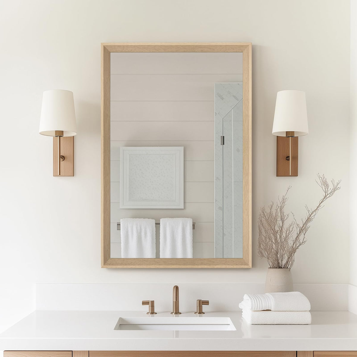 Oak Wood Effect Framed Wall Mirror, 22x30 Rectangle Mirror