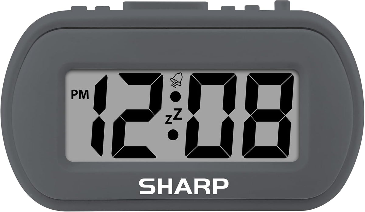 Sharp Battery Alarm Clock, Soft-Touch Case and Backlight, Charcoal Black