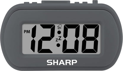 Sharp Battery Alarm Clock, Soft-Touch Case and Backlight, Charcoal Black