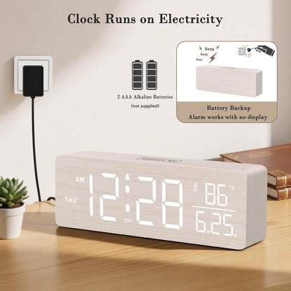 DreamSky Wooden Digital Alarm Clock with Date & Day of Week for Bedroom