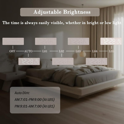DreamSky Wooden Digital Alarm Clock with Date & Day of Week for Bedroom