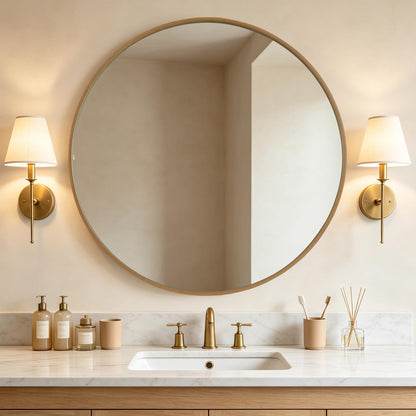 WallBeyond Round Wood Mirror 24 inch Circle Wall Mirror for Bathroom Round Wall Mirror for Wall Decor, Vanity, Entryway Living Room (Natural)
