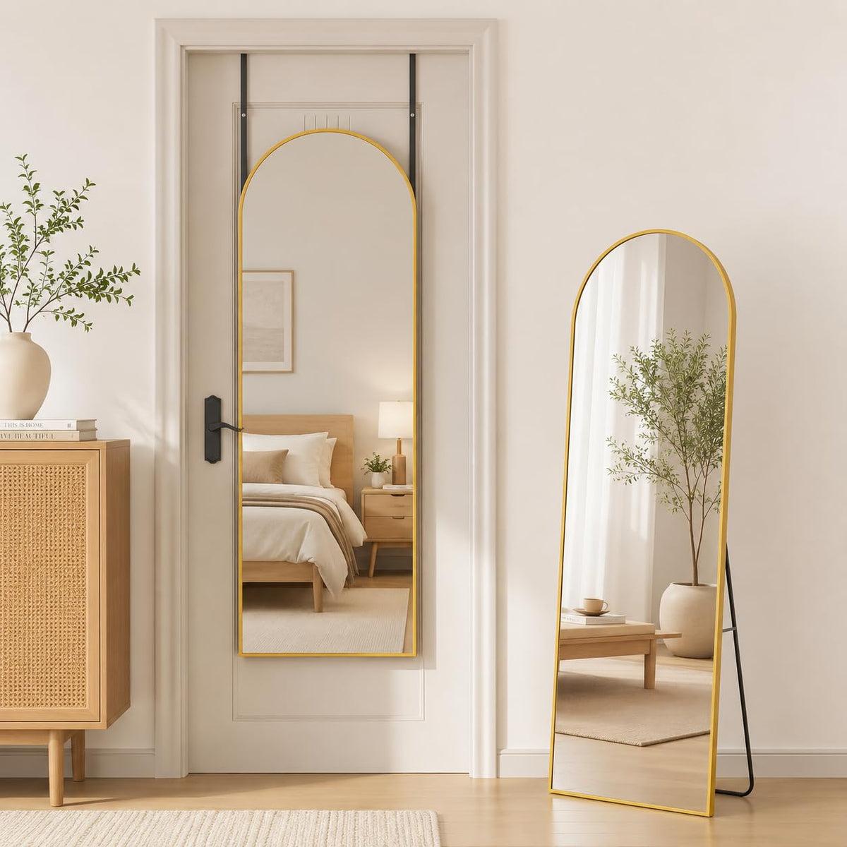 Antok 58" x21” Arched Full Length Mirror, Floor Mirror with Stand,Black