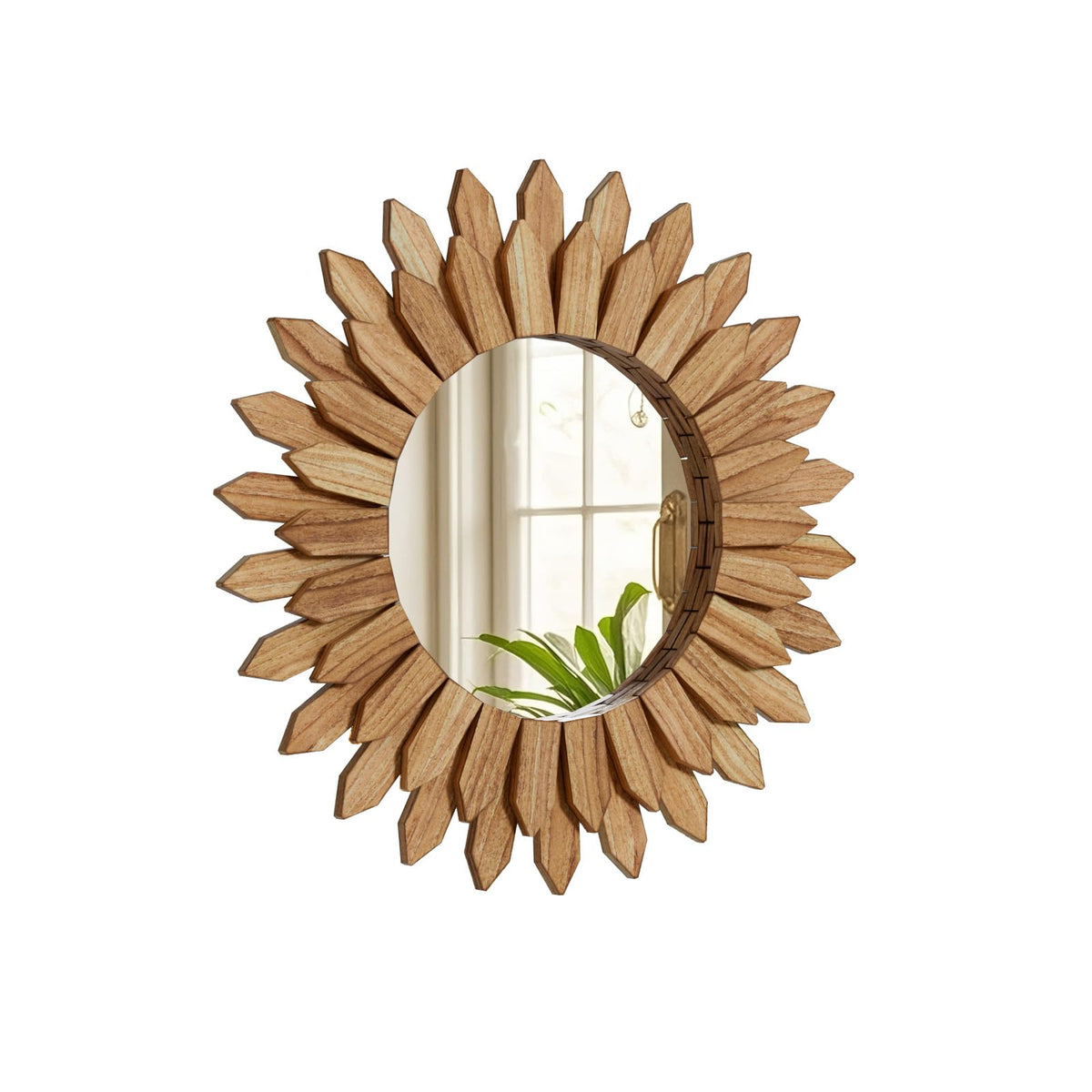 24" Round Sunburst Wooden Mirror Boho Rustic Wall Decor
