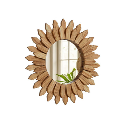 24" Round Sunburst Wooden Mirror Boho Rustic Wall Decor
