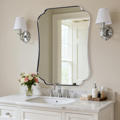 ANDY STAR 24"x40" Gold Mirror, Brushed Brass Scalloped Wall Mirror, Bathroom Wall Mirror with Stainless Steel Metal Framed Ideal for Bedroom, Hallway
