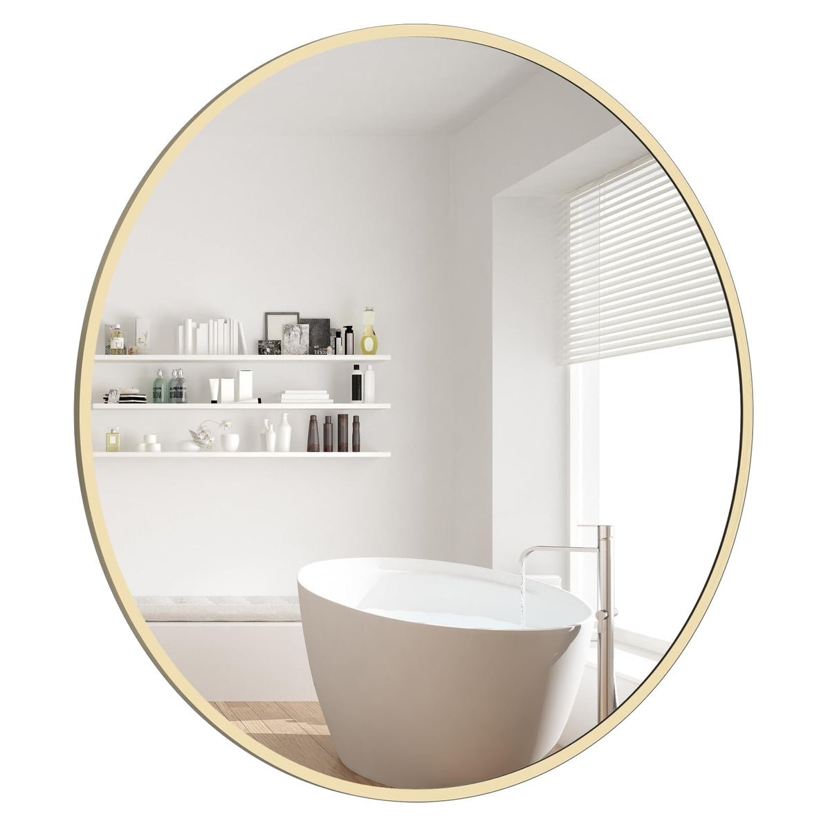 WallBeyond Round Wood Mirror 24 inch Circle Wall Mirror for Bathroom Round Wall Mirror for Wall Decor, Vanity, Entryway Living Room (Natural)