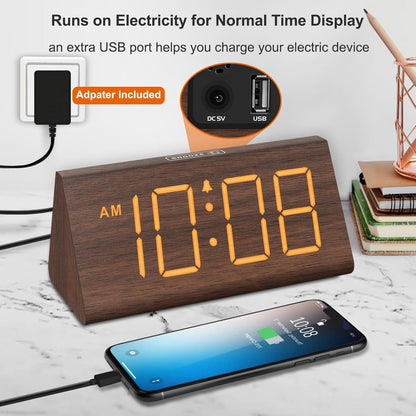 DreamSky Wooden Digital Alarm Clock for Bedrooms Desk with Large Numbers