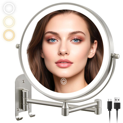Wall Mounted Makeup Mirror - 1X/10X Magnifying Mirror Double Sided, 8 Inch Extendable Bathroom Mirror, Nickel Finish