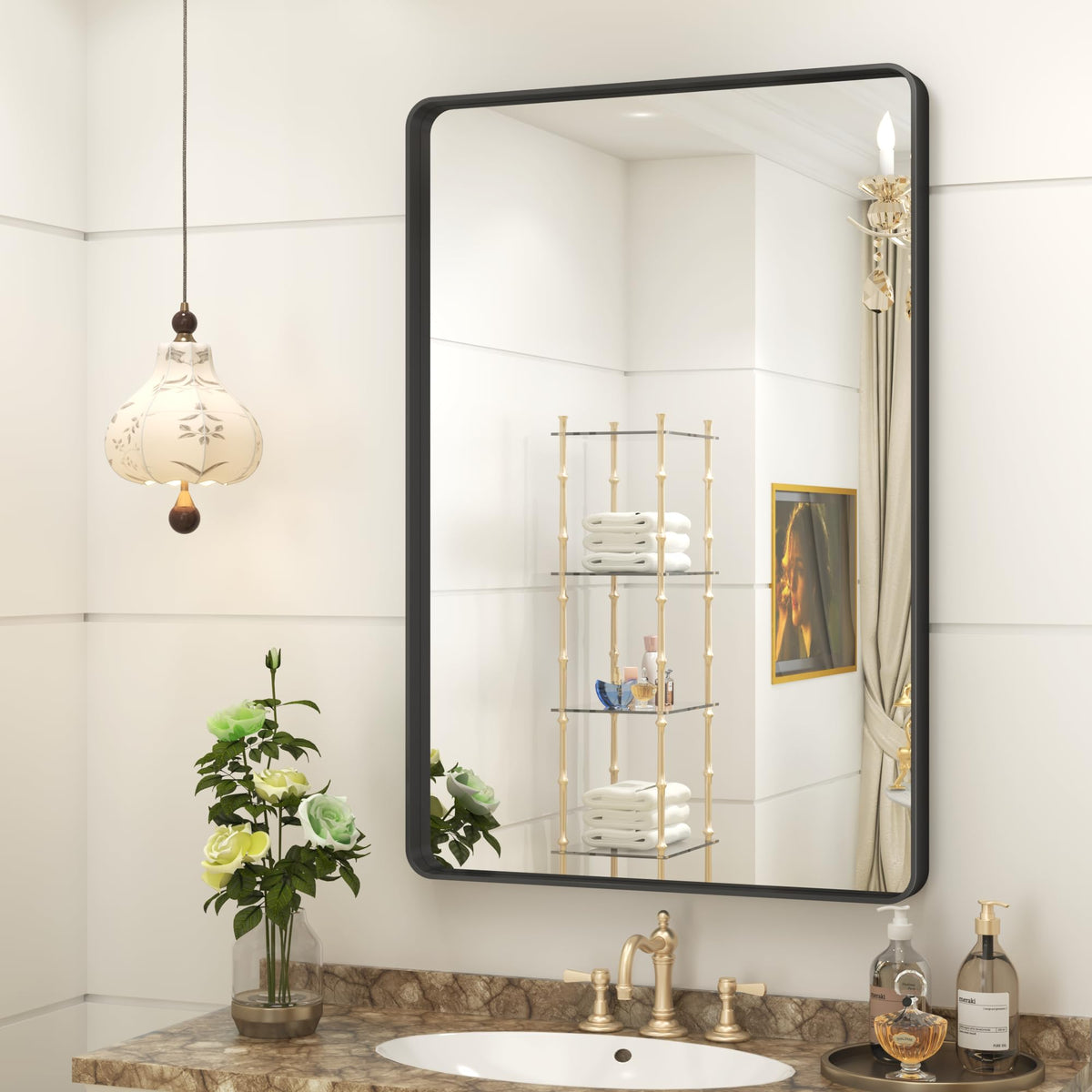 24x30 Inch Black Metal Framed Bathroom Mirror for Wall