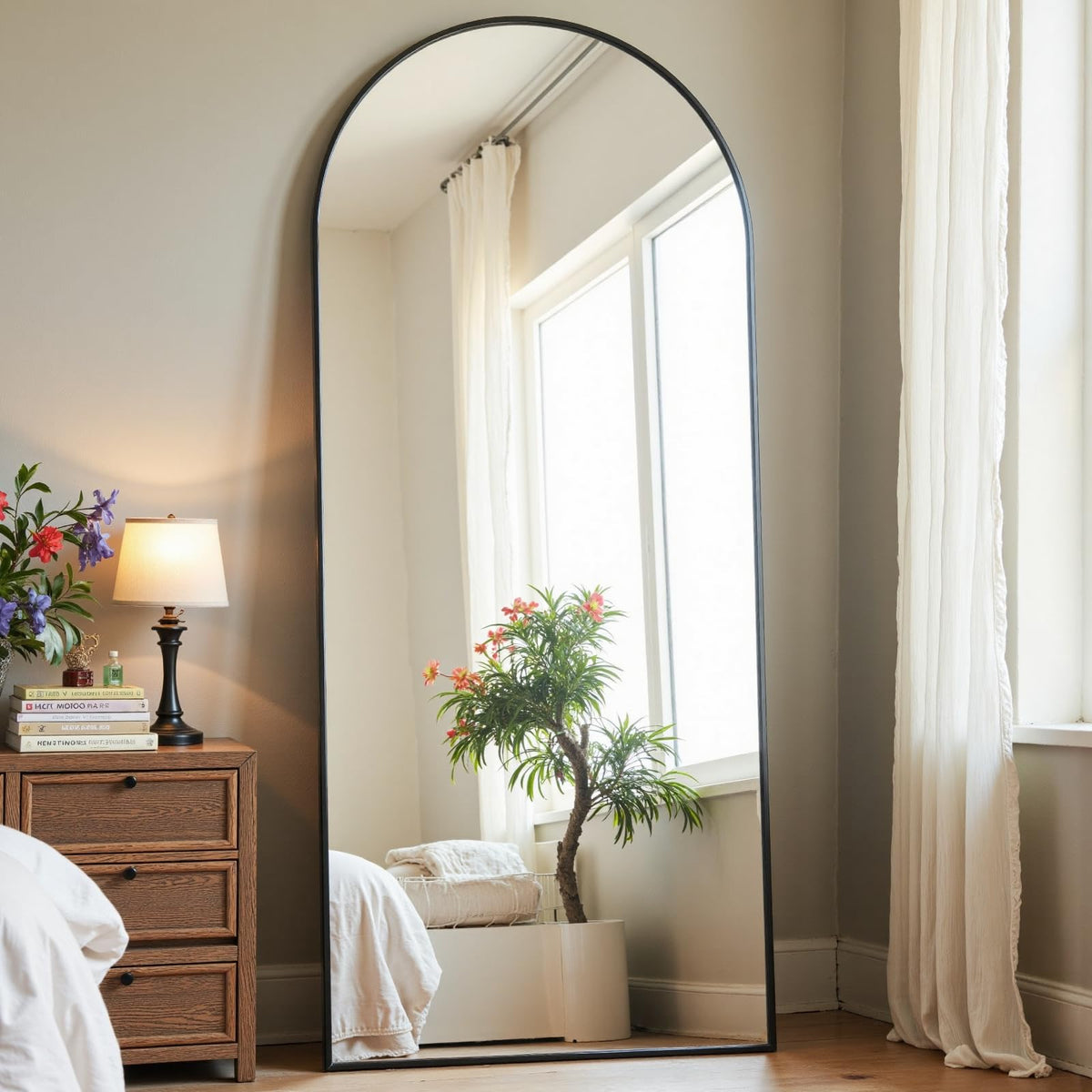 Dewfig Arched Full Length Mirror, 76"x34" Large Floor Mirror, Black