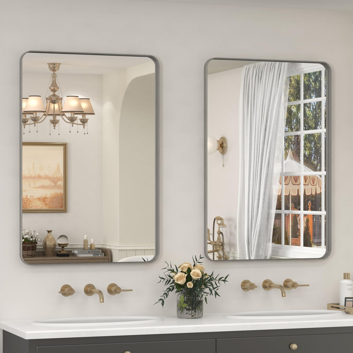 24x30 Inch Black Metal Framed Bathroom Mirror for Wall