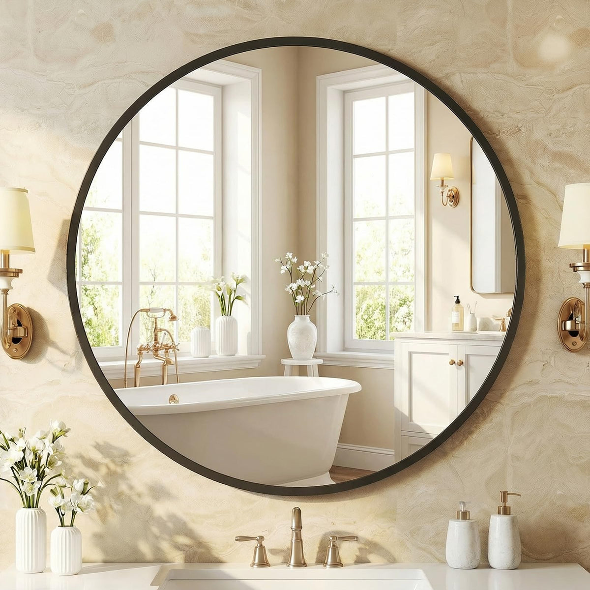 NEWBULIG 28-Inch Round Wall Mirror, Bathroom Wall Circle Mirror