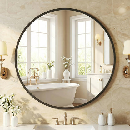 NEWBULIG 28-Inch Round Wall Mirror, Bathroom Wall Circle Mirror