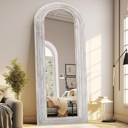 ZHUNFA Arched Full Length Mirror with Solid Wood Frame, 65x22, Brown