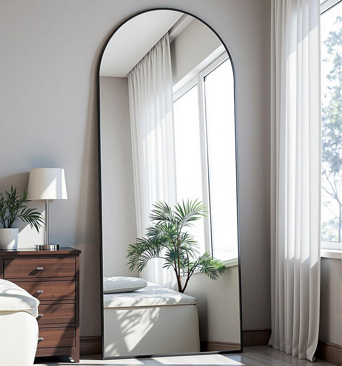 Dewfig Arched Full Length Mirror, 76"x34" Large Floor Mirror, Black