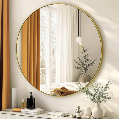 Round Mirror 30 inch, Circle Black Mirror, Matte Black Metal Frame