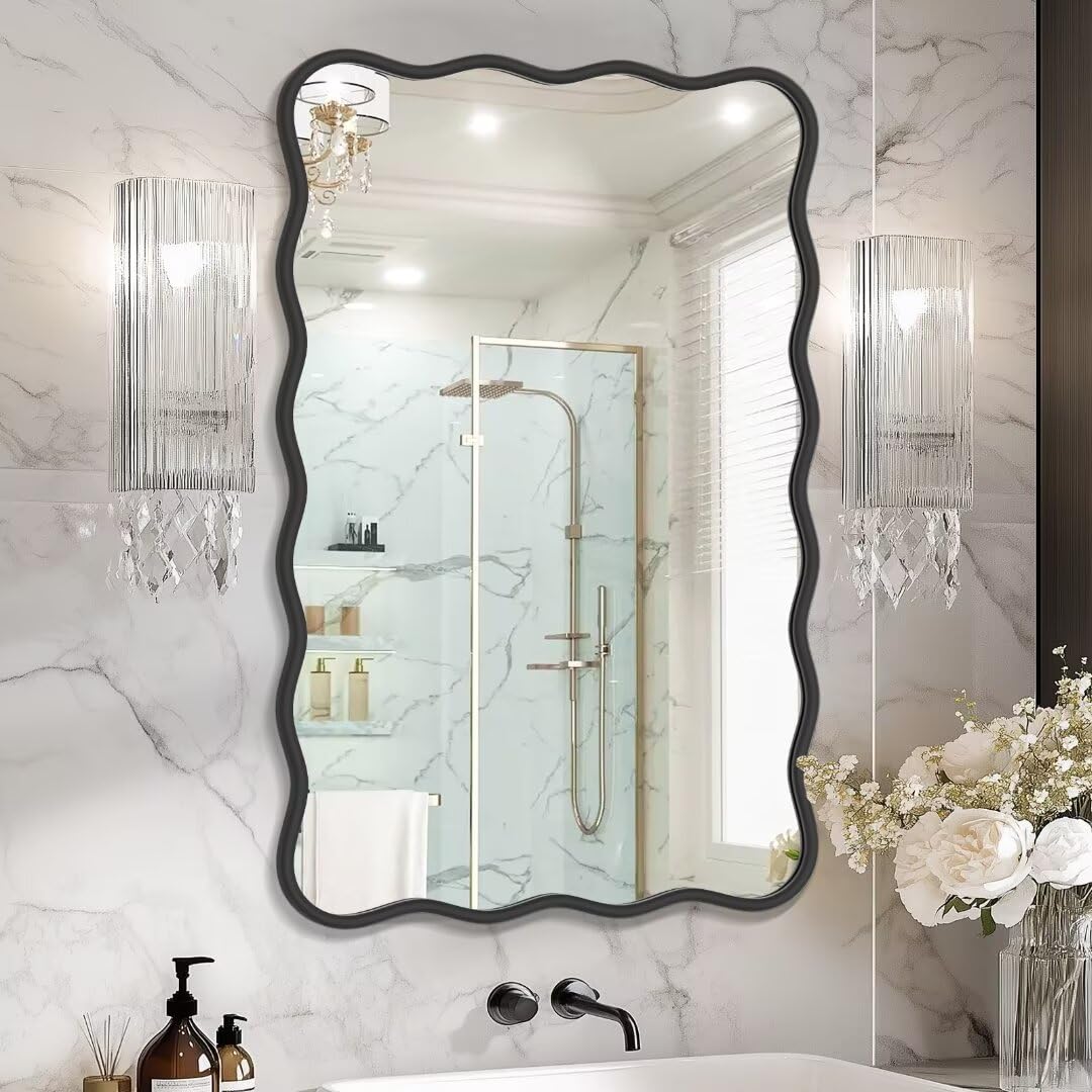 PROHOMEWARE 20x28 Gold Wavy Irregular Bathroom Mirror, Wall-Mounted