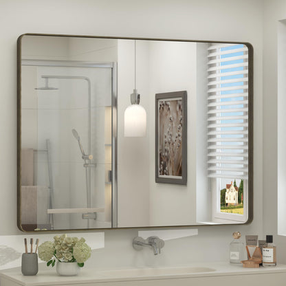 24x30 Inch Black Metal Framed Bathroom Mirror for Wall