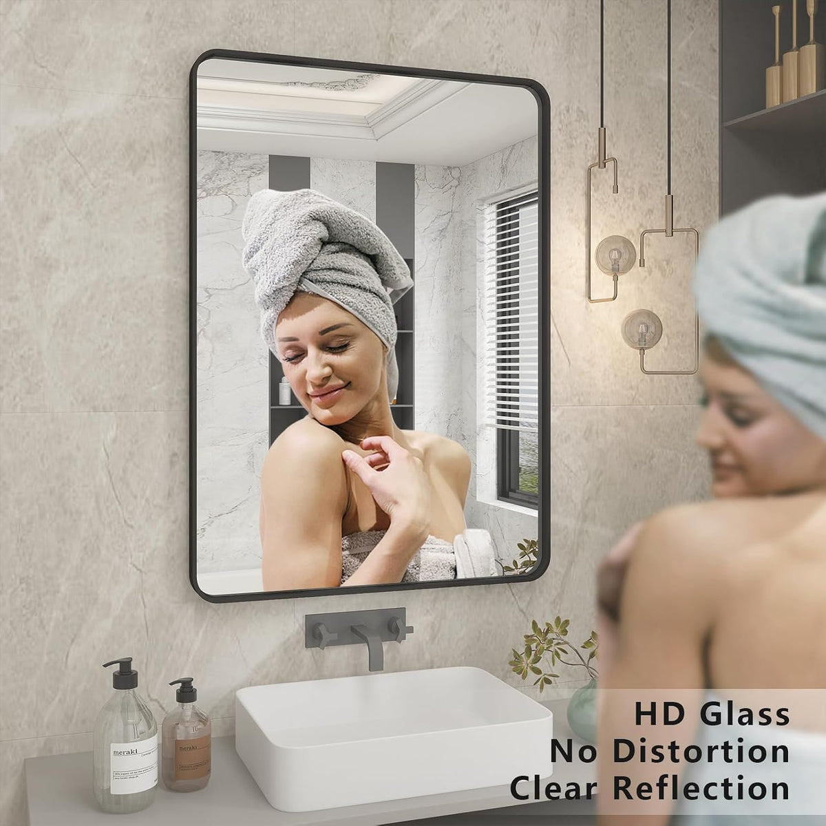 24x30 Inch Black Metal Framed Bathroom Mirror for Wall
