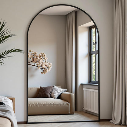 Dewfig Arched Full Length Mirror, 76"x34" Large Floor Mirror, Black