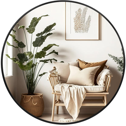 Black Round Mirror 30 Inch, Wall Circle Mirror for Bathroom, Matte Framed