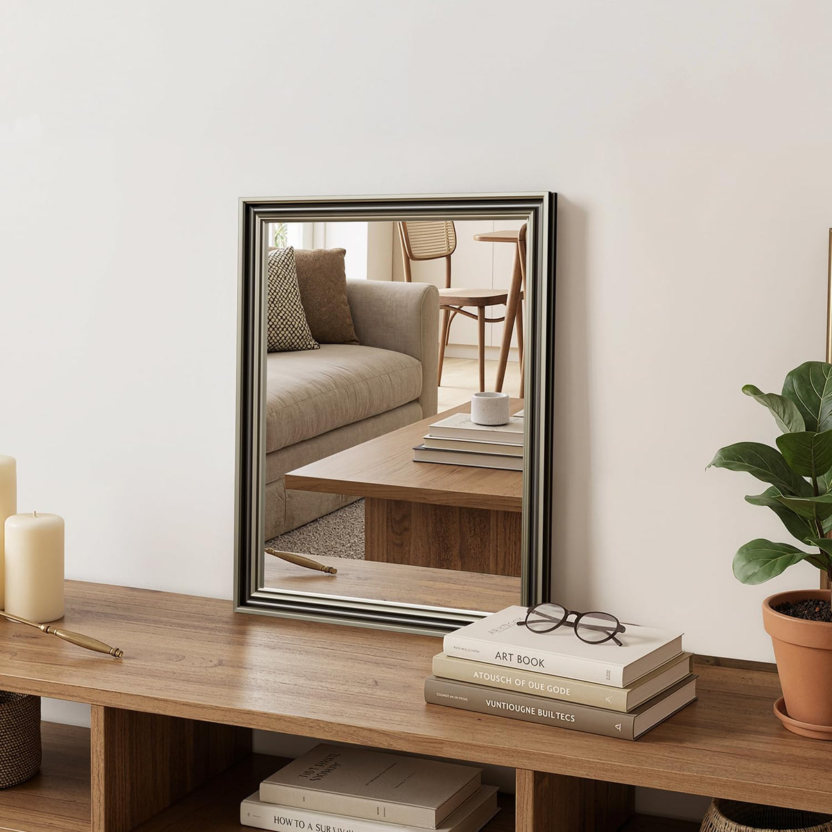 Oak Wood Effect Framed Wall Mirror, 22x30 Rectangle Mirror