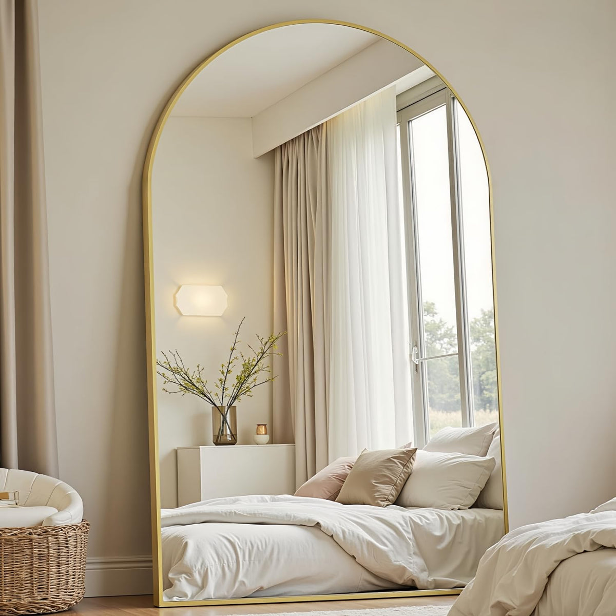 Dewfig Arched Full Length Mirror, 76"x34" Large Floor Mirror, Black