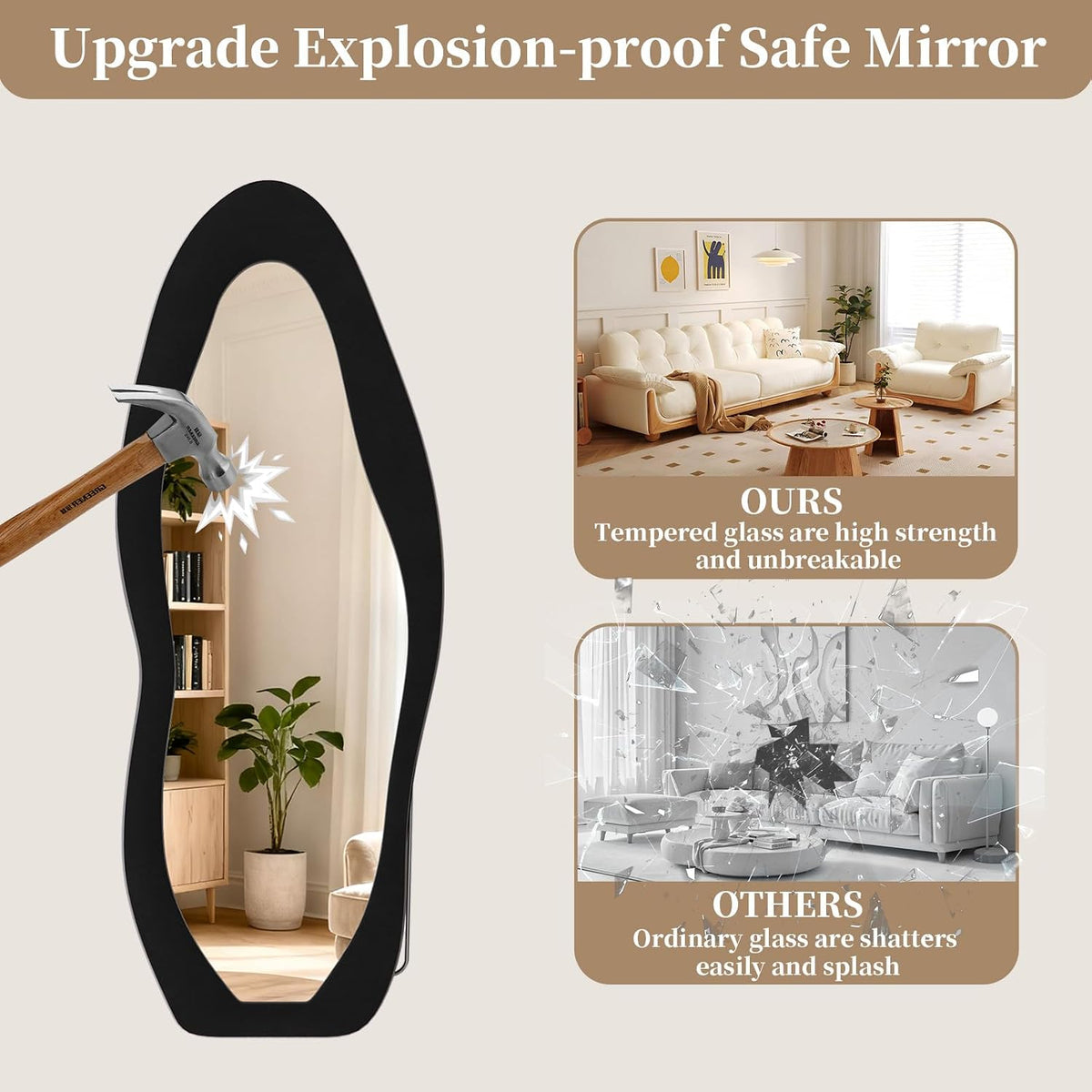 Full Length Mirror, 63"x24" Wavy Full Body Mirror Flannel
