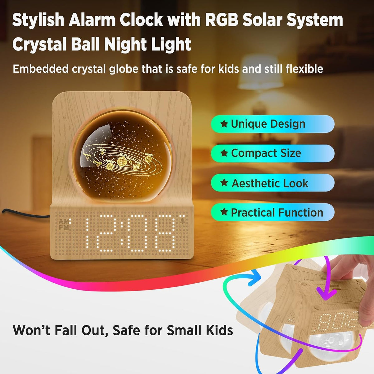 DreamSky Space Alarm Clock for Kids Teens with RGB Night Light for Bedroom