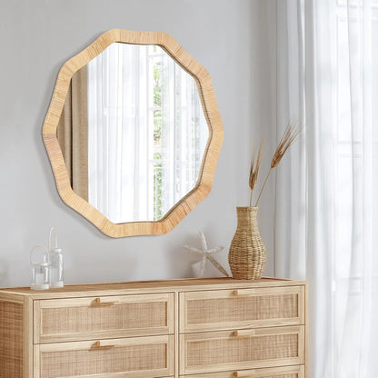 ULIKE Rattan Wicker Bathroom Wall Mirror, 24 Inch Boho