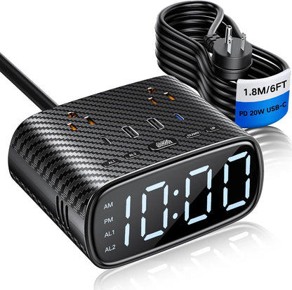 XBA Alarm Clock Charging Station, 20W USB-C, 2 AC Outlets