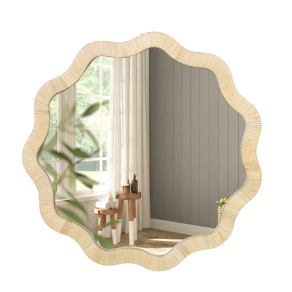 ULIKE Rattan Wicker Bathroom Wall Mirror, 24 Inch Boho